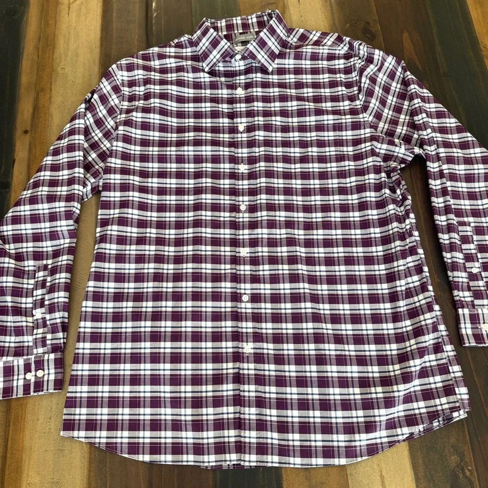 Michael Kors Tall Fit Airsoft Stretch Plaid Button Down Shirt 18 1/2 36/37 - Picture 3 of 9